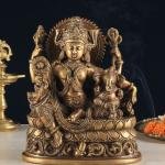 Pure Brass Goddess Parvati with Baby Ganesha Statue - 9" Divine Motherhood Idol